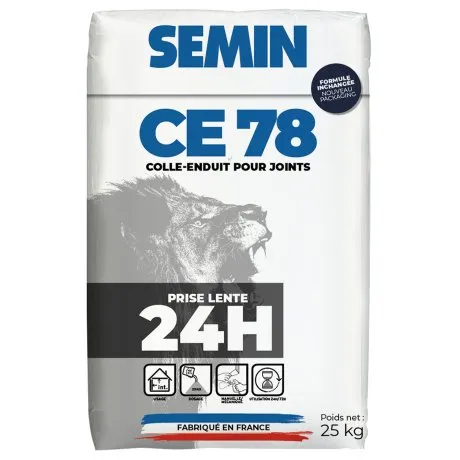 [A00634] CE 78 LENT, ENDUIT POUR JOINTS DE PLAQUES DE PLÂTRE, SAC DE 25KG | SEMIN