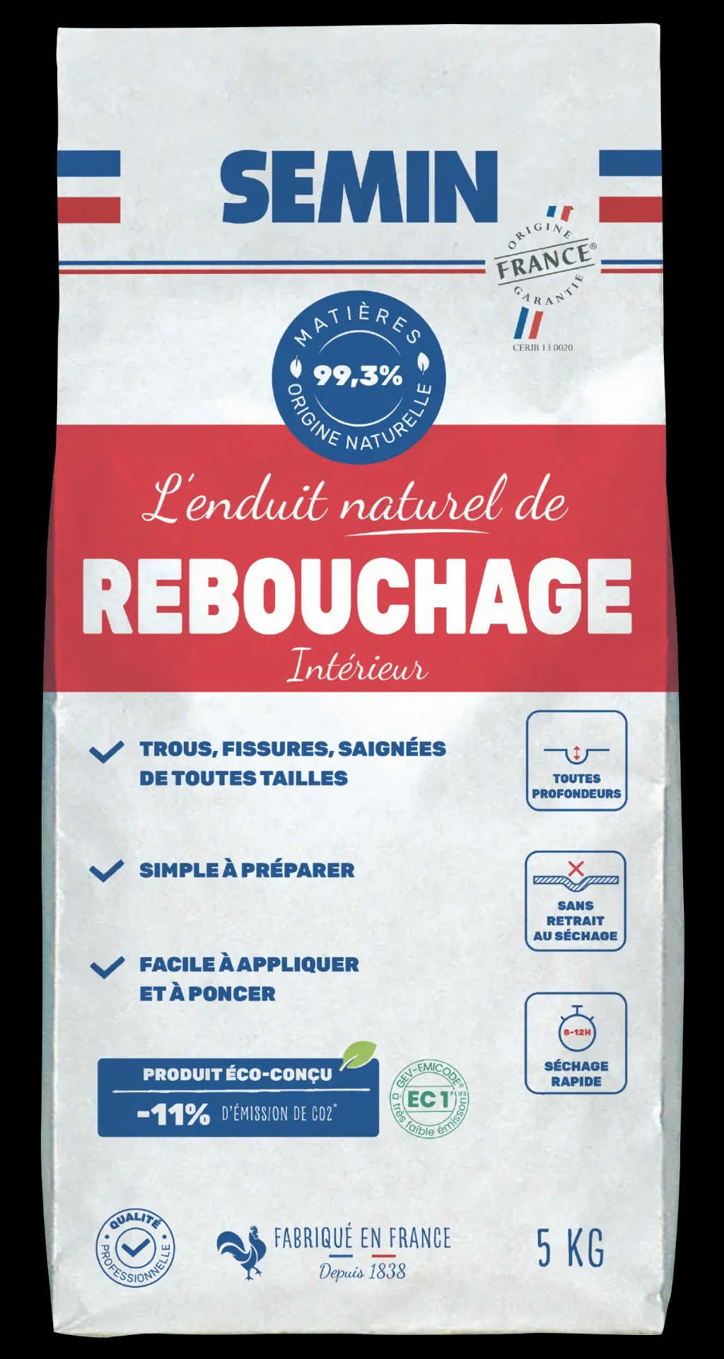 ENDUITS NATUREL REBOUCHAGE INTERIEUR 5kg | SEMIN