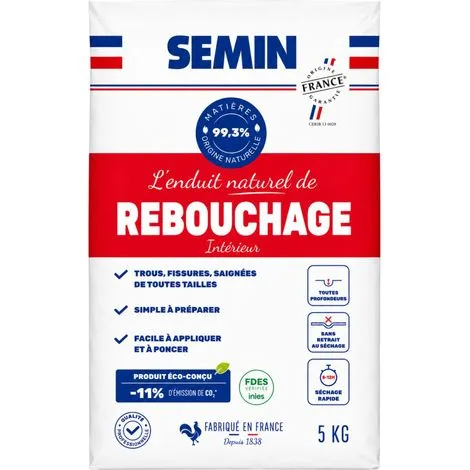 [A11146] ENDUIT NATUREL DE REBOUCHAGE SAC 5KG - 99,3% d'Origine Naturelle | SEMIN