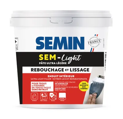 [A11066] ENDUIT DE REBOUCHAGE allégé SEAU 1 LITRE | SEMIN