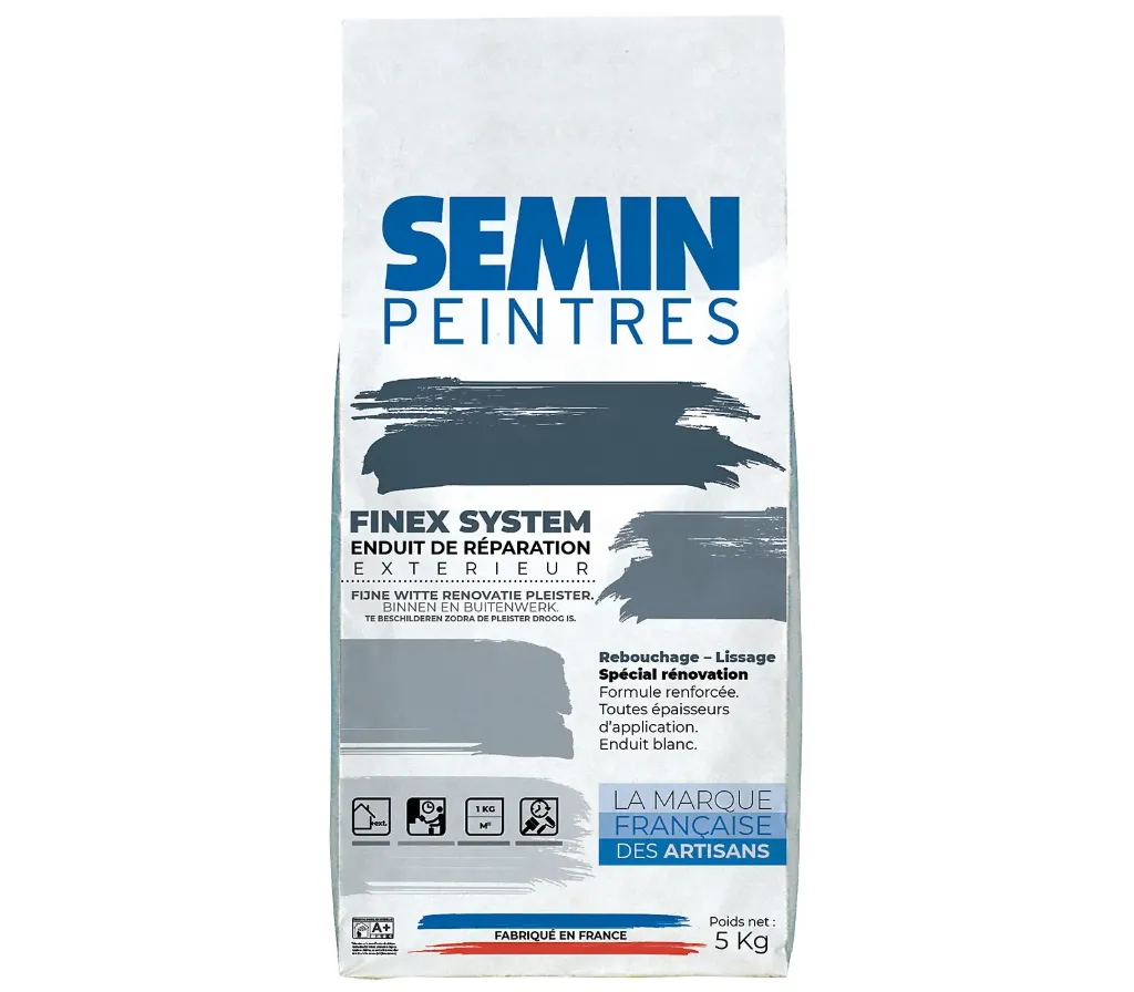 [A09149] FIBREXTER ENDUIT CIMENT DE REBOUCHAGE ET DE REPARATION Fibré  Manuel- Extérieur Sac 5kg | SEMIN