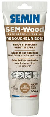 [A12139] SEM WOOD PATE TUBE DE 300G, Reboucheur bois INTÉRIEUR-EXTÉRIEUR | SEMIN